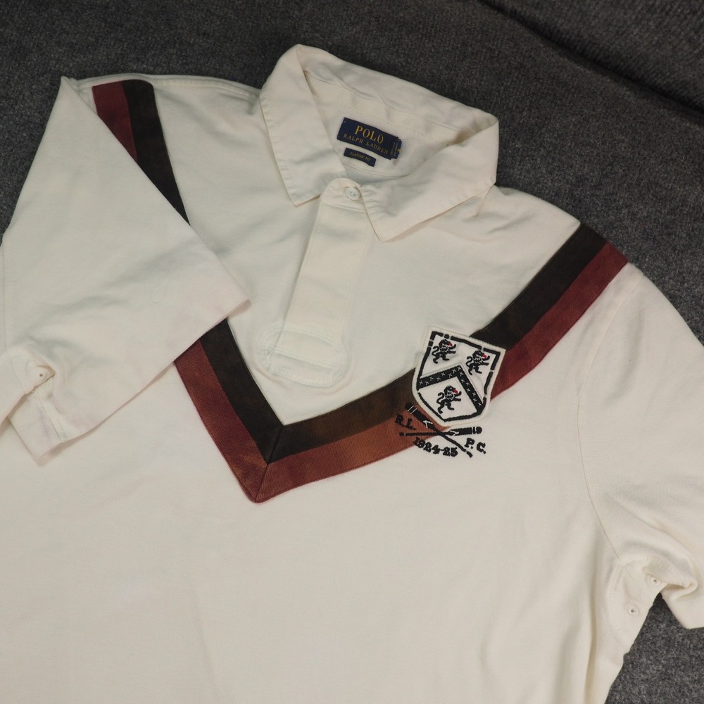 Polo Ralph Lauren Polo Mens 2XL Classic Fit White V-Stripe Crest Preppy Heritage